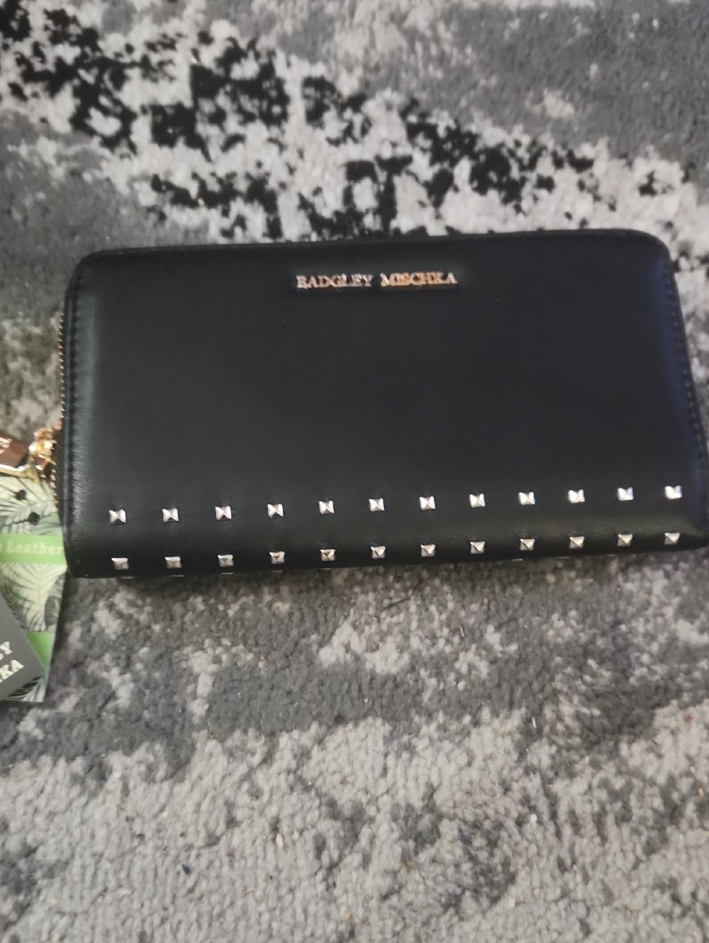 Badgley Mischka Black Wallet with Gold Studs and Gold Logo